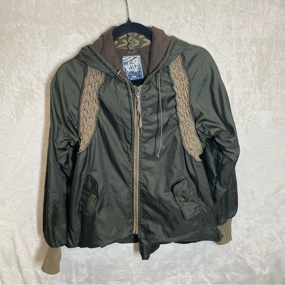 Vintage Free People military green jacket sweater knit trim womens small boho - Picture 9 of 11